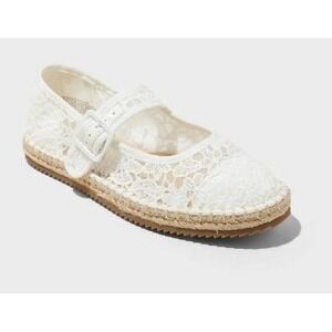 Art Class Kids White Lace Mary Jane Espadrille Flats Size 5 Coquette NEW